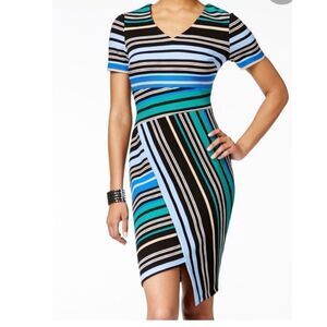 ECI Faux Wrap Asymmetrical strip print Dress M